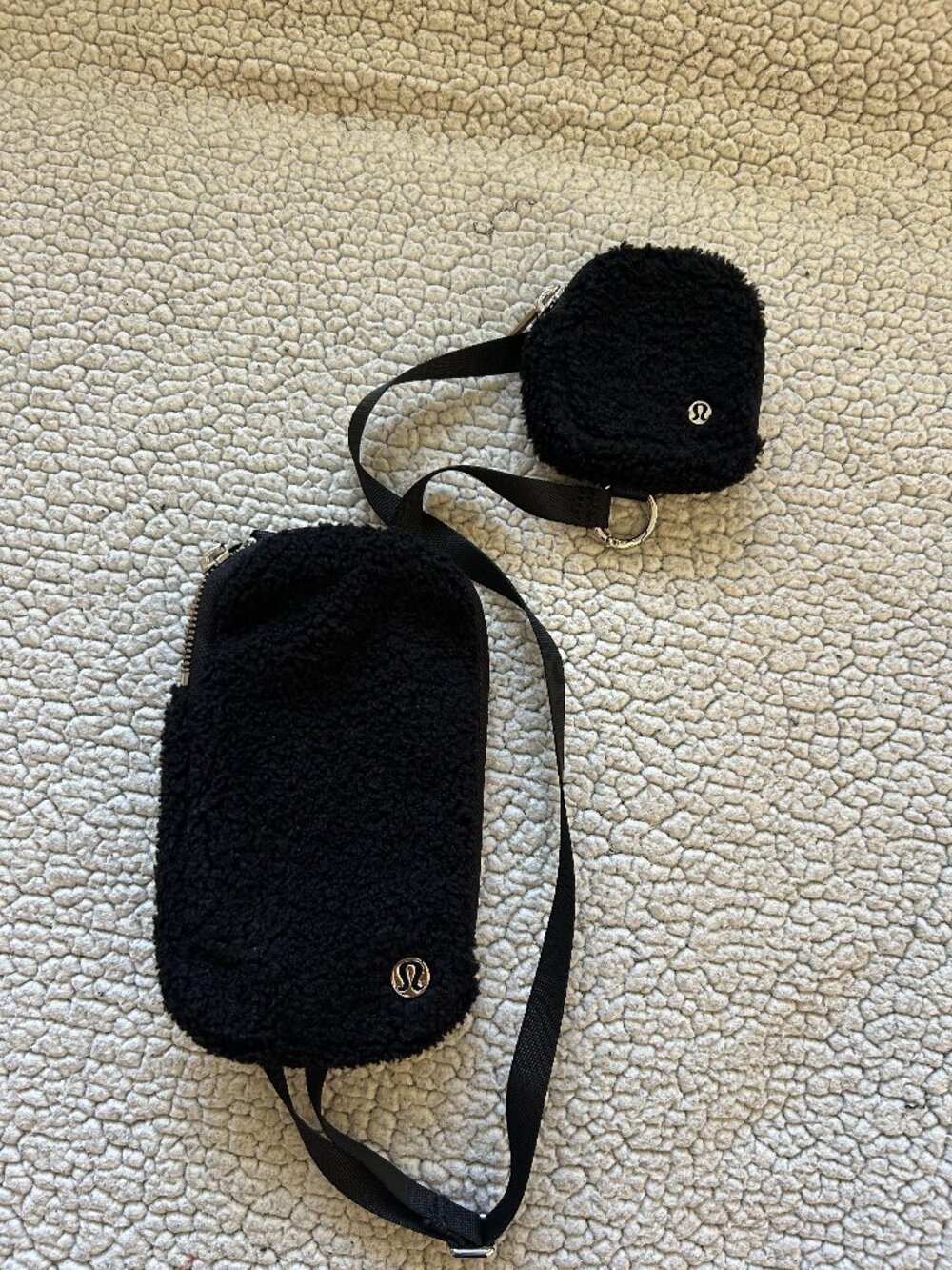 Lululemon -- black sherpa phone crossbody bag with attached pouch